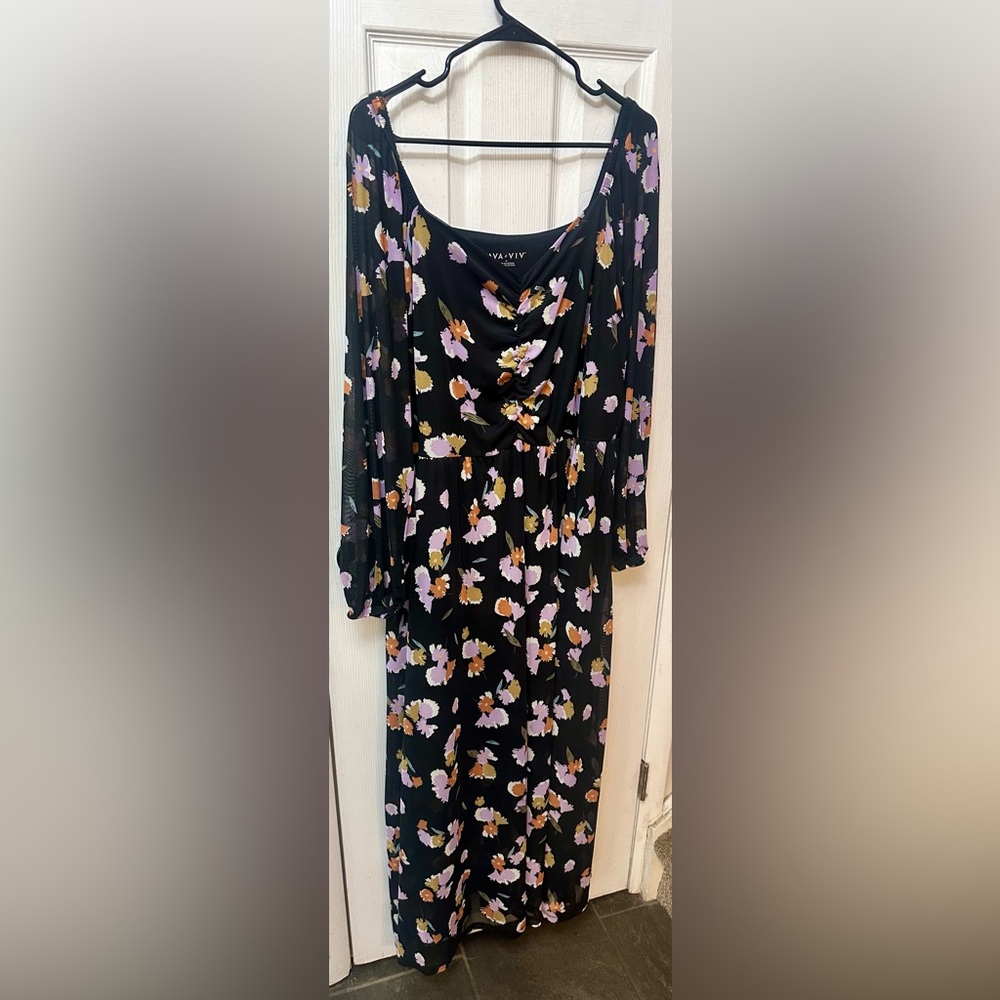 Ava & Viv Black Floral Long Sleeve Maxi